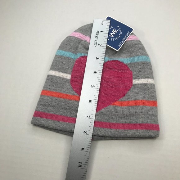 Winter Essentials Girls One Size Gray/Multicolor Stripe with Heart Knit Beanie - Picture 7 of 7